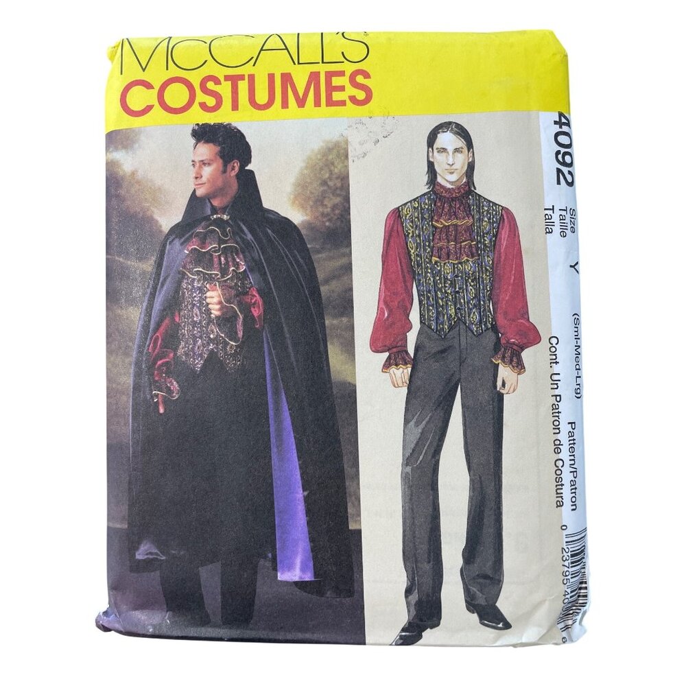 McCalls 4092 Pattern Sizes Y Small-Large Vampire Cape Vest Shirt Jabot UNCUT